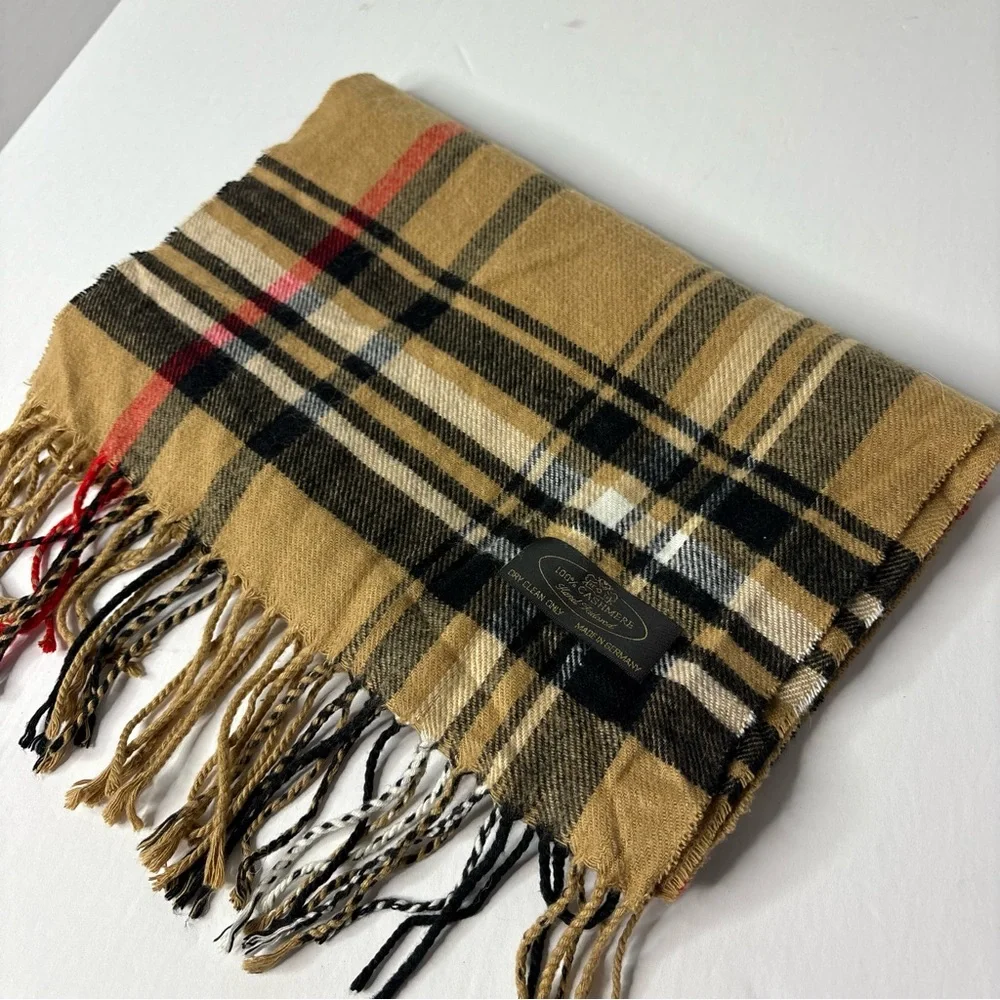 German 100% Cashmere Plaid Tartan Fringe scarf